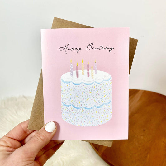 Elegant Cake Birthday Card - White Flamingo