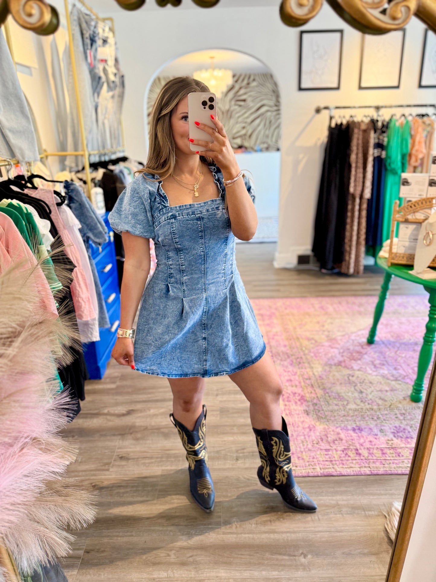 Robin Denim Dress - White Flamingo