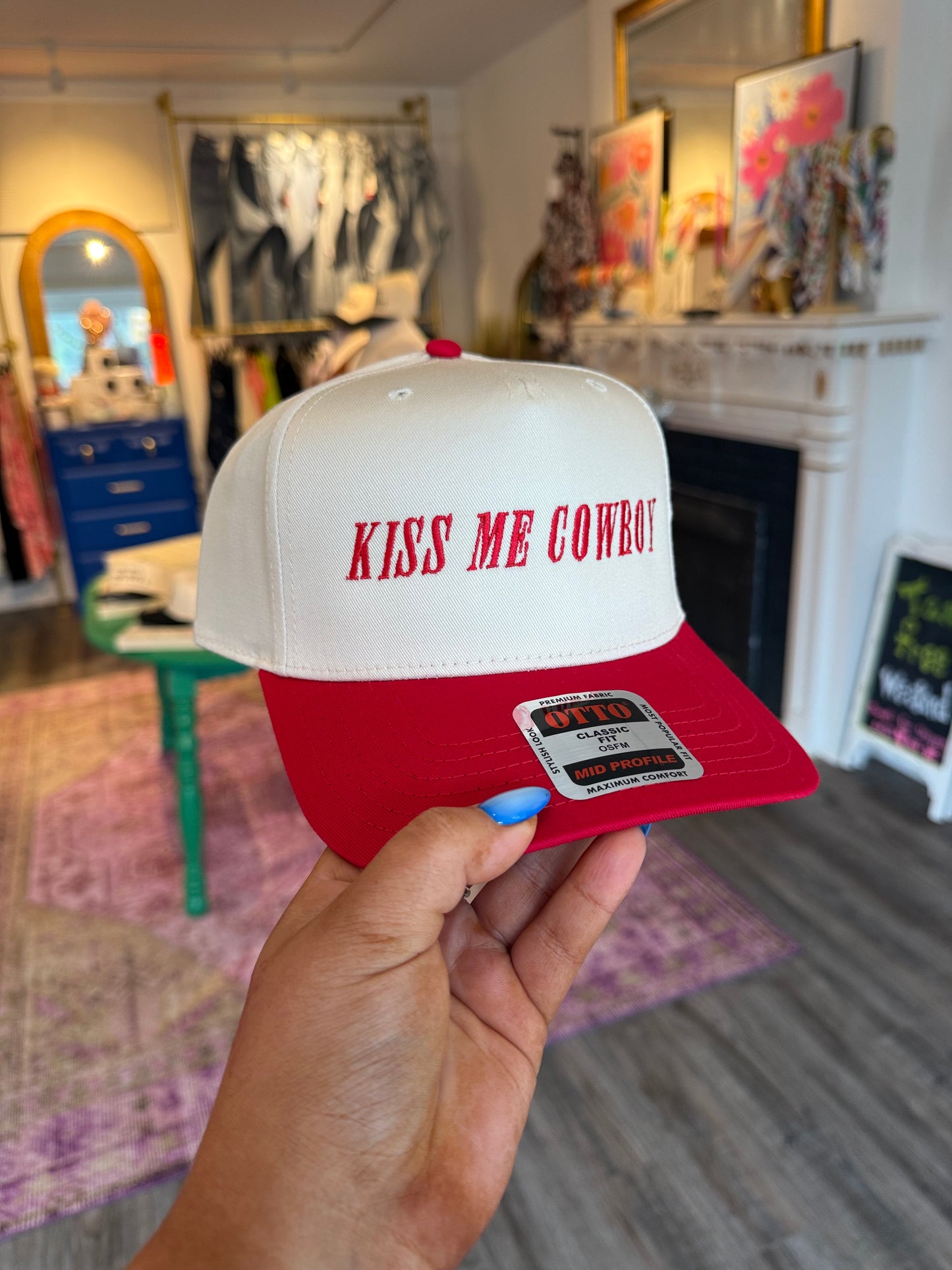 Kiss Me Cowboy Trucker Hat Red