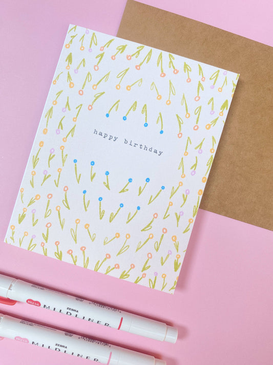 Happy Birthday Flower Card - White Flamingo