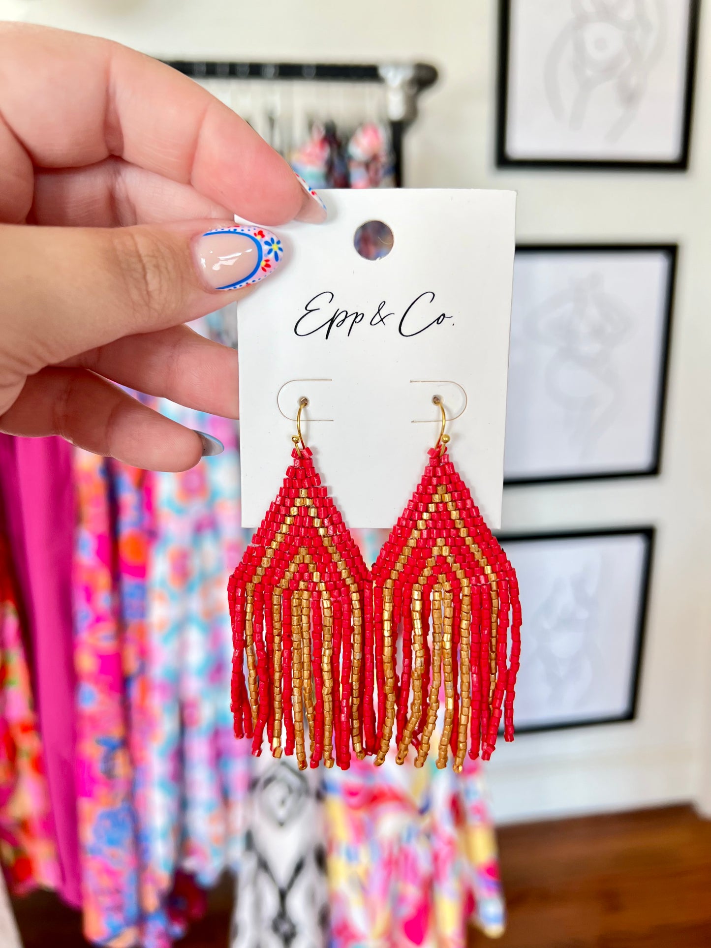 Red and Gold Beaded Fringes - White Flamingo