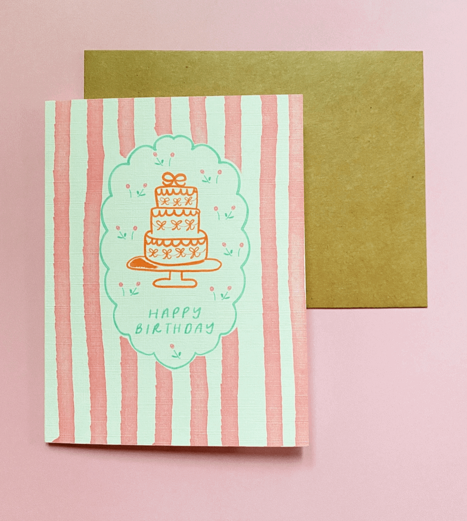 Pink Stripe Birthday Card - White Flamingo