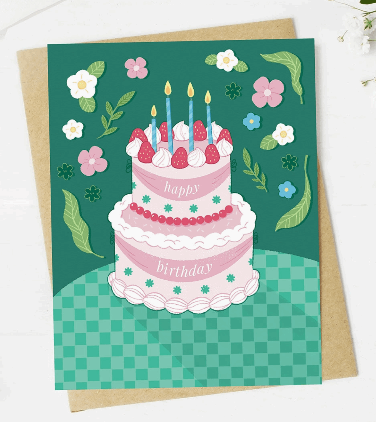 Happy Birthday Elegant Birthday Cake Party Card - White Flamingo