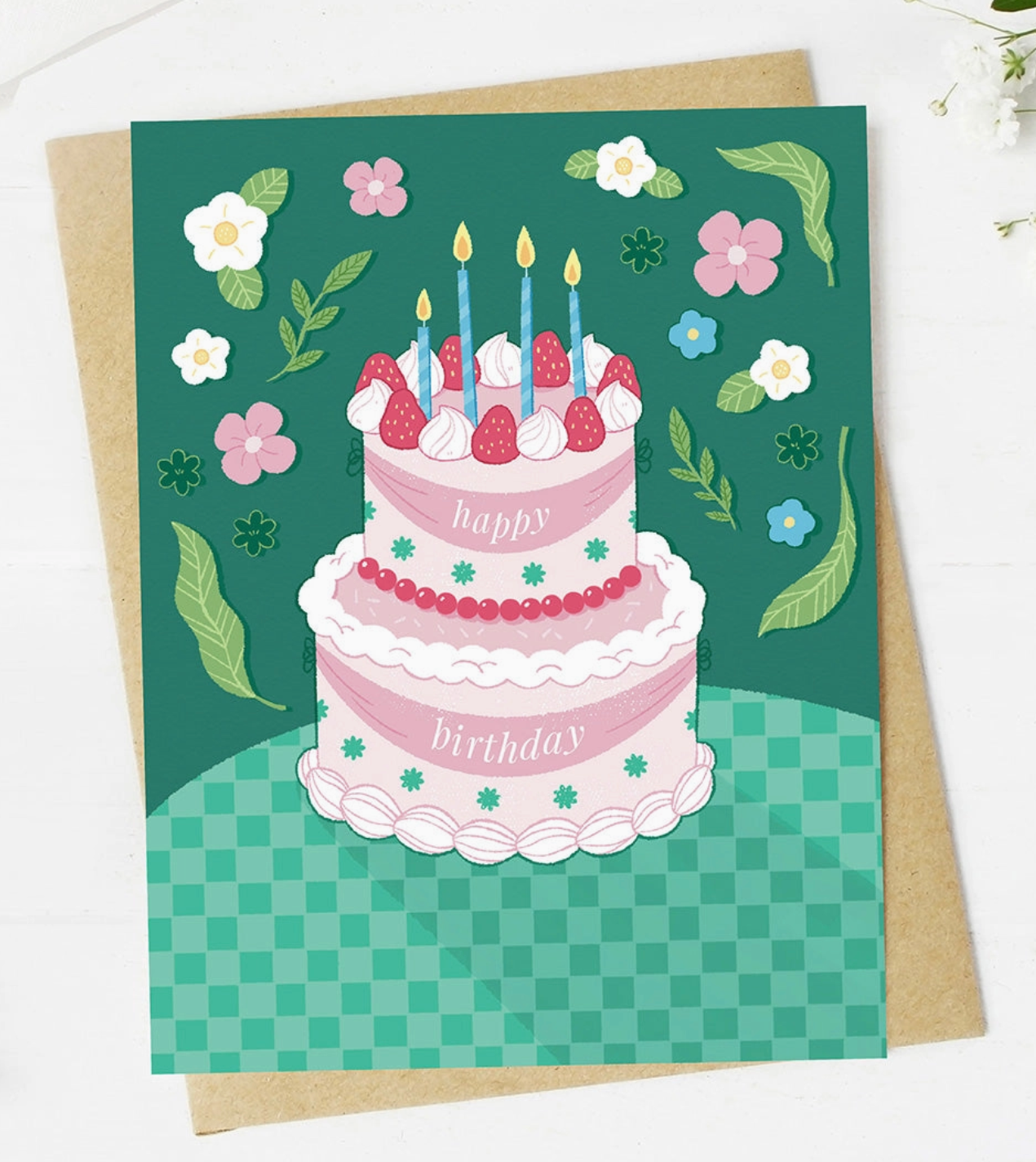 Happy Birthday Elegant Birthday Cake Party Card - White Flamingo