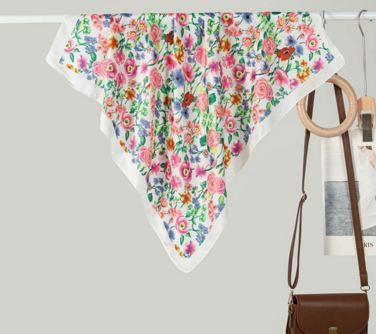 Large White Floral Bandana Scarf