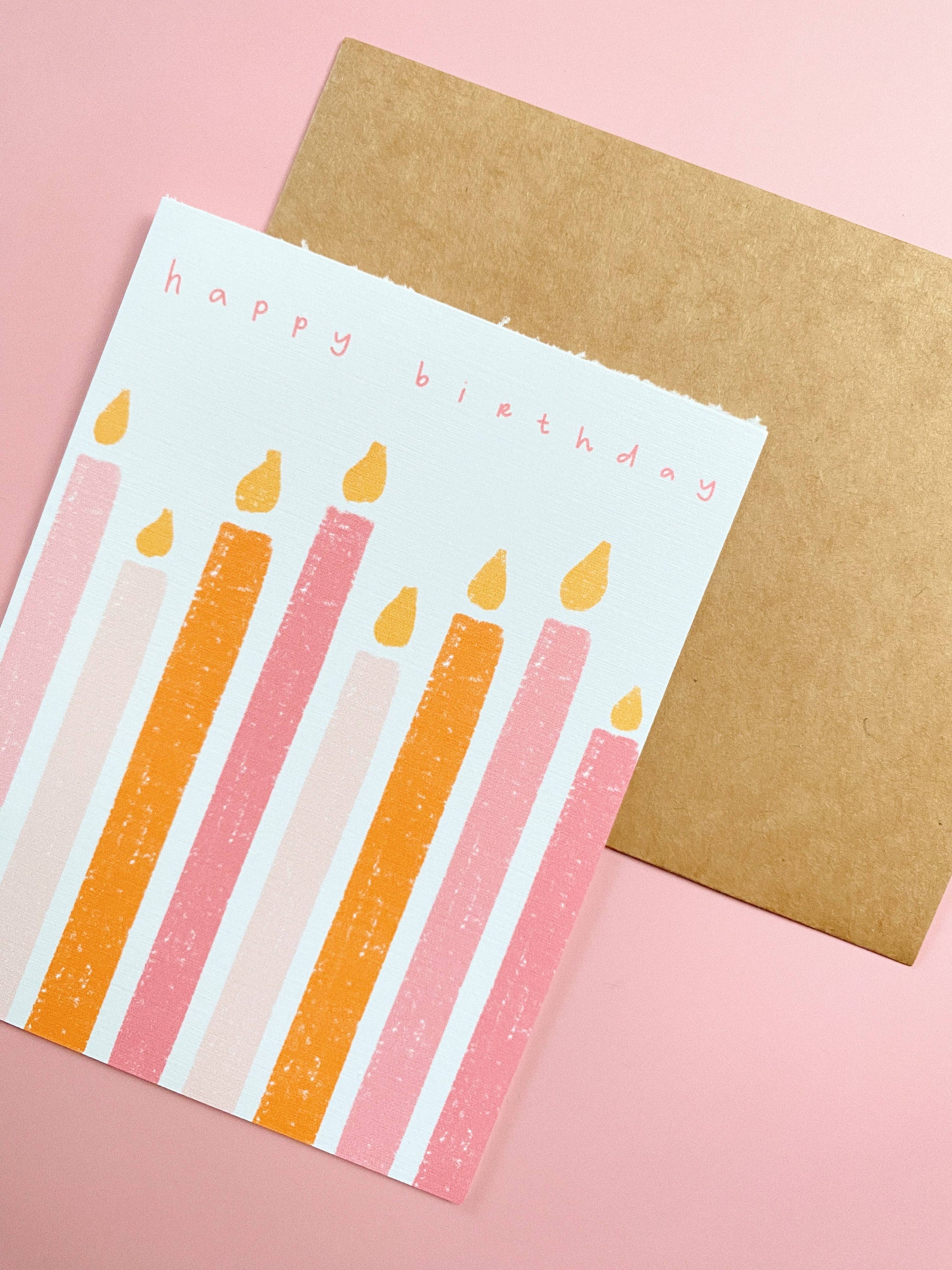 Pink & Orange Candles HBD Card - White Flamingo