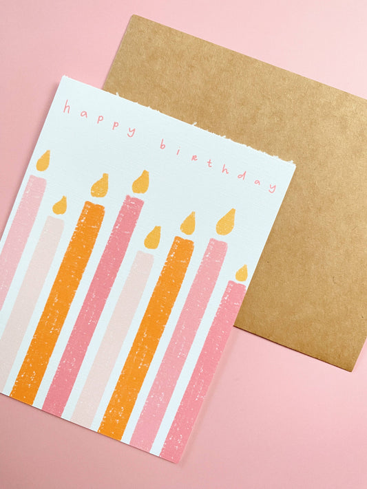 Pink & Orange Candles HBD Card - White Flamingo