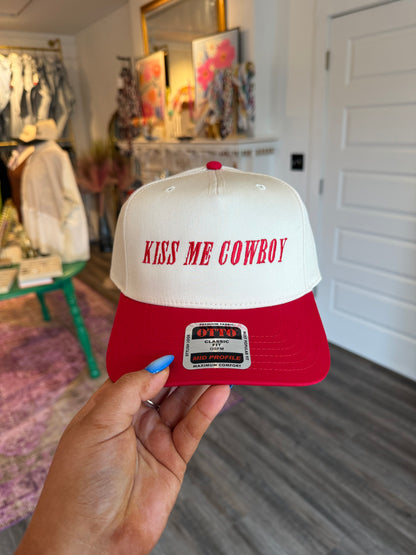 Kiss Me Cowboy Trucker Hat Red