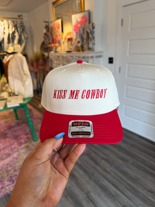 Kiss Me Cowboy Trucker Hat Red