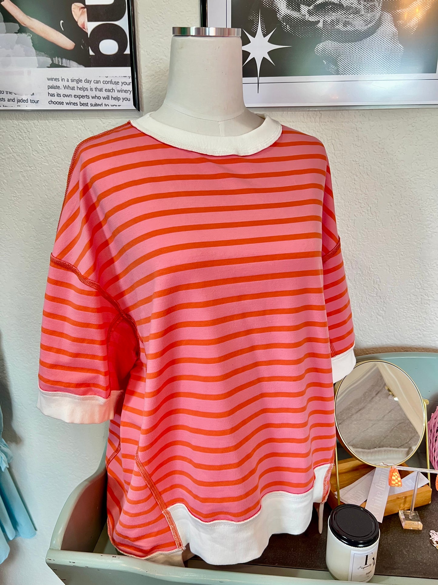 Coral Contrast Oversized Tshirt