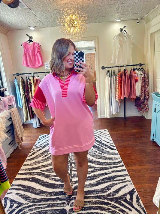 Pink Colorblock Tshirt Dress