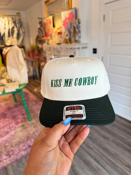 Kiss Me Cowboy Trucker Hat Emerald
