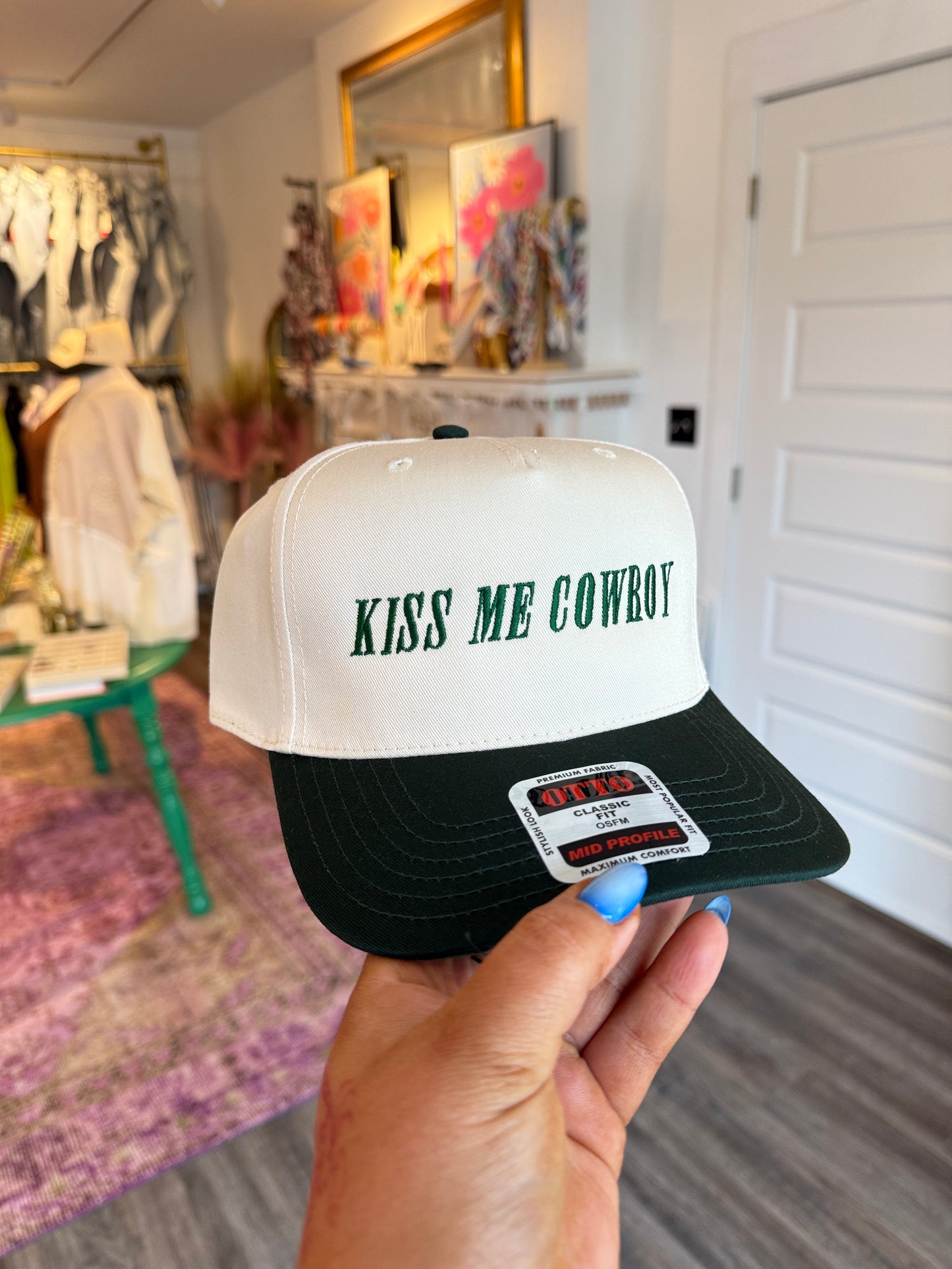 Kiss Me Cowboy Trucker Hat Emerald