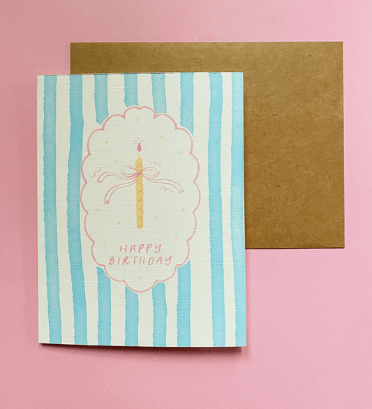 Blue Stripe Birthday Card - White Flamingo