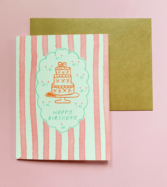 Pink Stripe Birthday Card - White Flamingo