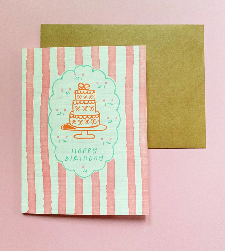 Pink Stripe Birthday Card