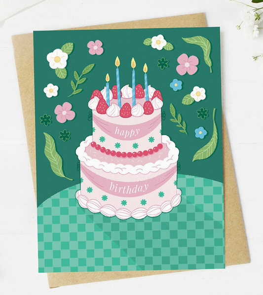 Happy Birthday Elegant Birthday Cake Party Card - White Flamingo