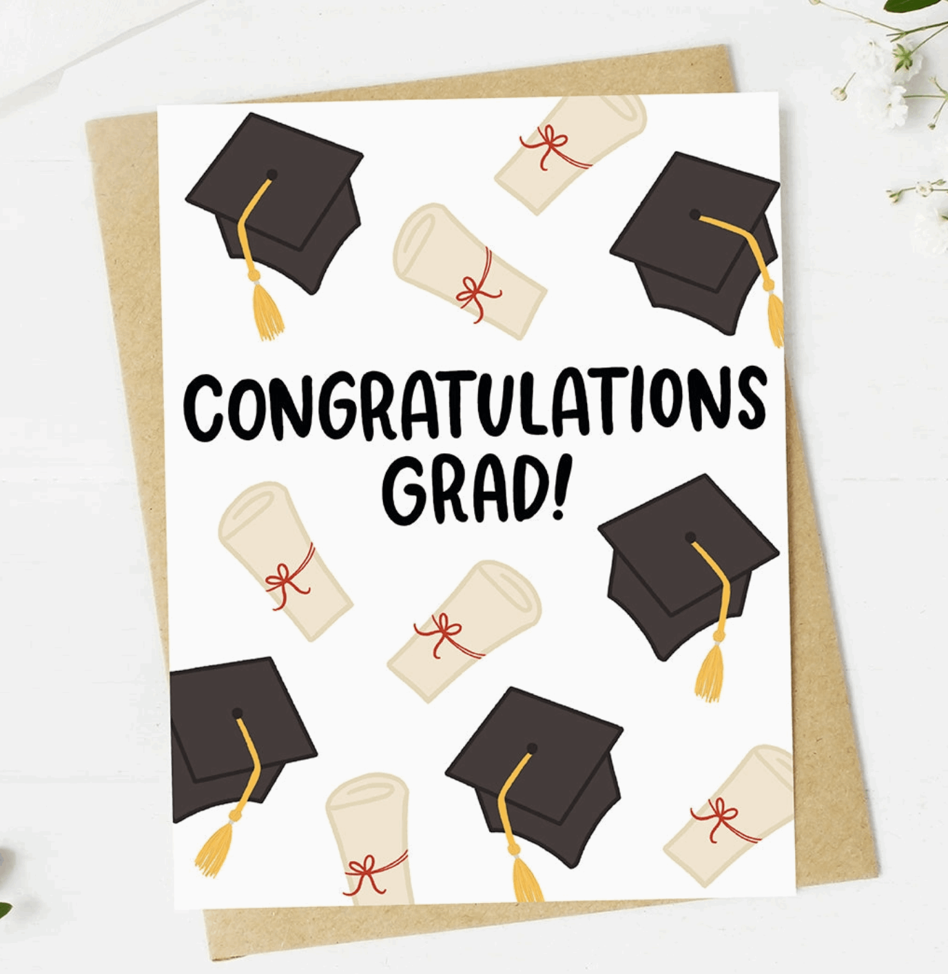 Graduation Cap Diploma Card - White Flamingo