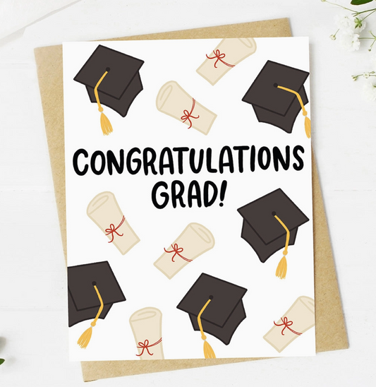 Graduation Cap Diploma Card - White Flamingo