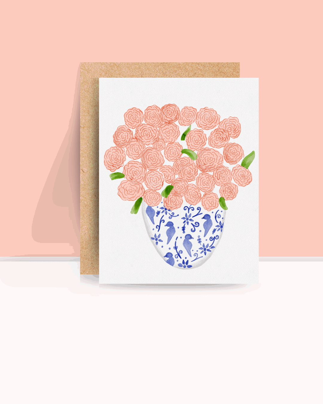 Blue China Vase Greeting Card - White Flamingo
